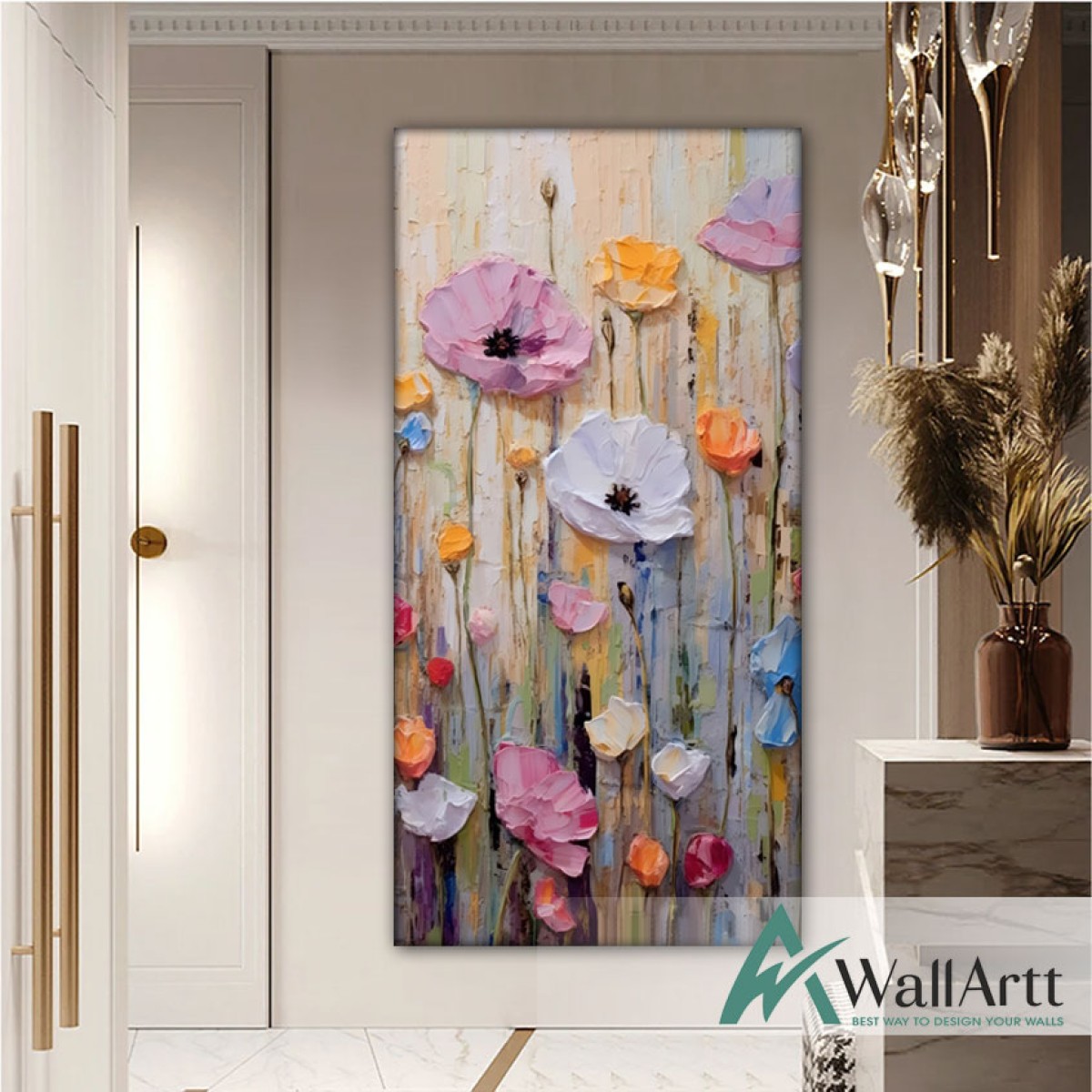 Spring Flowers 3d Heavy Textured Partial Oil Painting - Wall Art